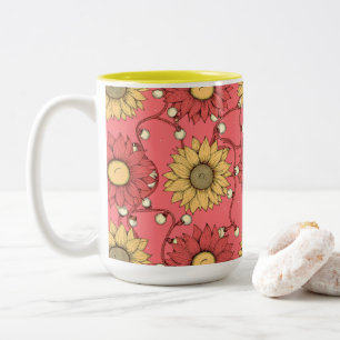 Pink Sunflowers Christmas Two-Tone Coffee Mug