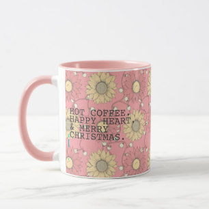 Pink Sunflowers Hot Coffee Merry Christmas Mug