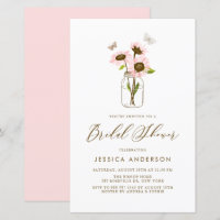 Pink Sunflowers in Mason Jar Bridal Shower Invite