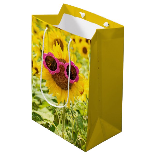 Pink Sunglasses On Sunflower Medium Gift Bag (Front Angled)