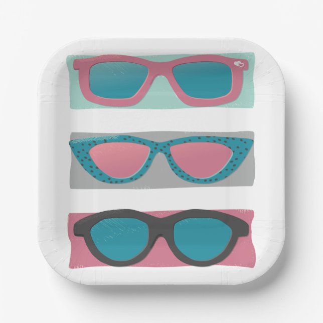 Pink Sunglasses Trio Summer Birthday  Paper Plate (Front)