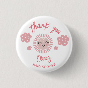 Pink Sunishine Girl Baby Shower Thank You Gift  3 Cm Round Badge