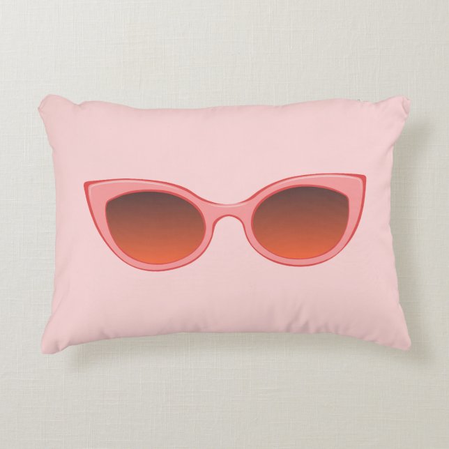 Pink Sunnies, Cat Eye Sunglasses, Feminine Shades Decorative Cushion (Front)