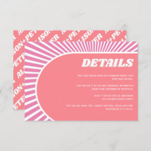 Pink sunrays retro groovy 70s inspired wedding enclosure card