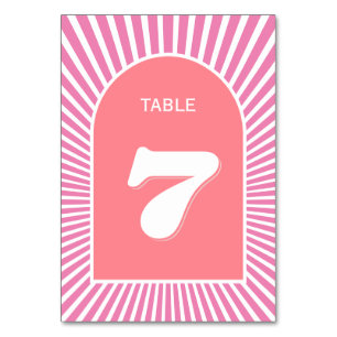 Pink sunrays retro groovy 70s inspired wedding table number