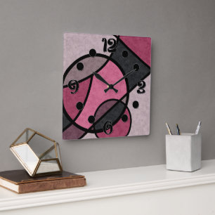 Pink sunrise , abstract square wall clock