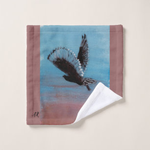 Pink Sunrise Blue Sky Owl initialled Wash Cloth