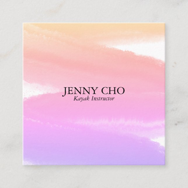 Pink sunrise inky paint stripe brush stroke water square business card (Front)
