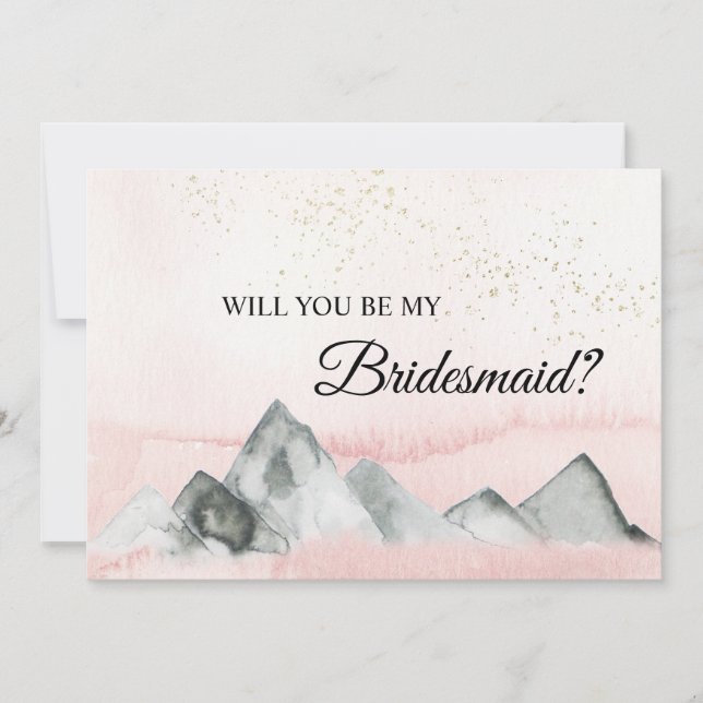 Pink Sunrise Mountain Bridesmaid Proposal Card (Front)
