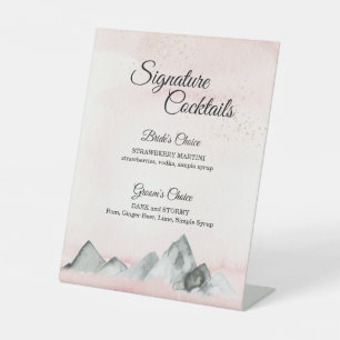 Pink Sunrise Mountain Cocktail Menu Pedestal Sign