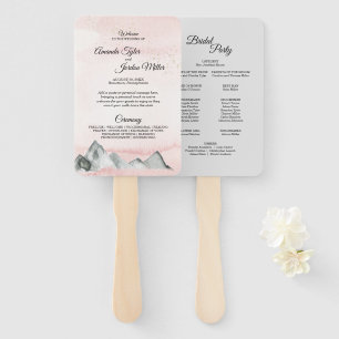 Pink Sunrise Mountain Wedding Program Hand Fan