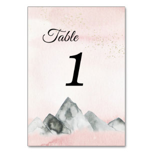 Pink Sunrise Mountain Wedding Table Numbers Sign