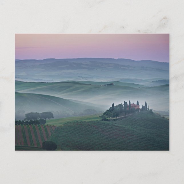 Pink sunrise over a Tuscany landscape postcard (Front)