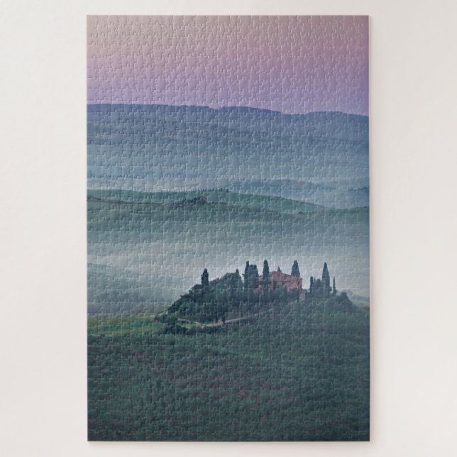 Pink sunrise over a Tuscany landscape with villa Jigsaw Puzzle (Vertical)