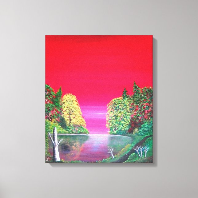 Pink Sunset Abstract Imaginary Lake  Canvas Print (Front)