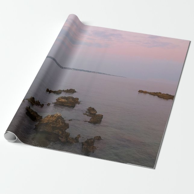 Pink sunset beach wrapping paper (Unrolled)