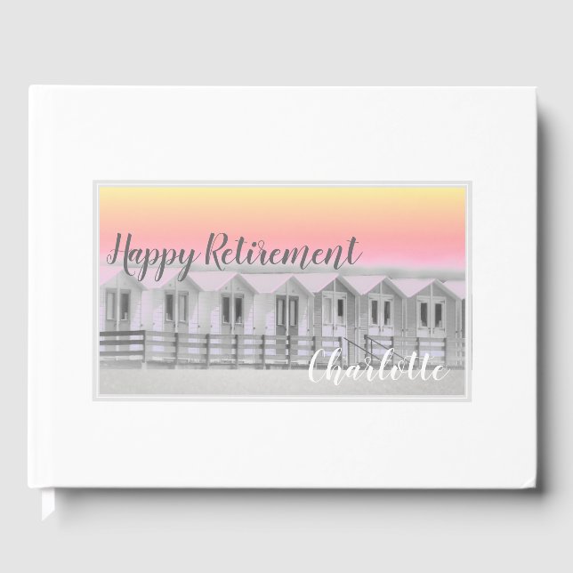Pink sunset Cornish beach hut retirement Guest Book (Front)