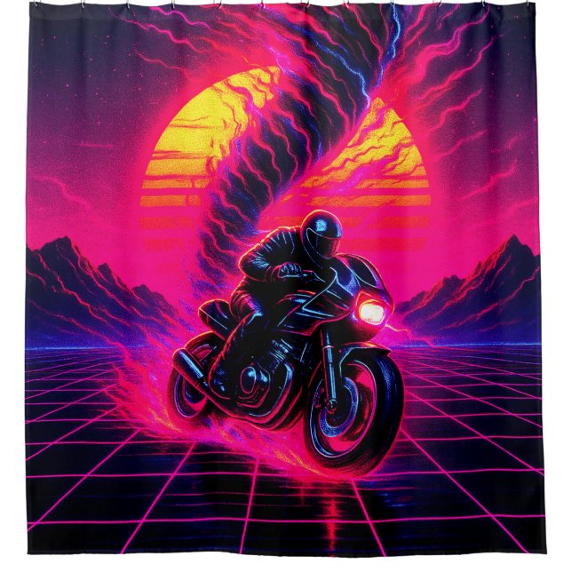 Pink Sunset Motorcycle Art Shower Curtain (Front)