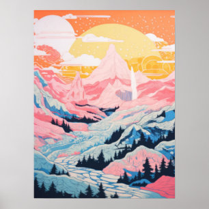 Pink Sunset Mountains Poster