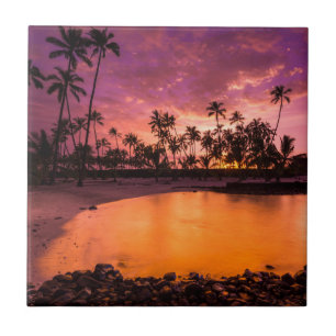 Pink Sunset Of Hawaii Beach Tile