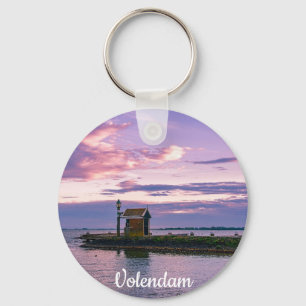Pink sunset over lake key ring
