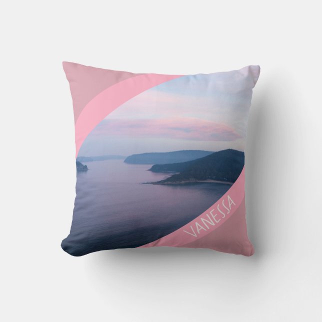 Pink Sunset Pearl Beach Landscape Australia Cushion (Front)