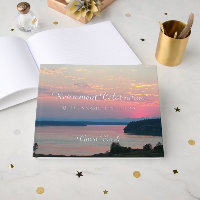 Pink Sunset Retirement Celebration Guest Book (Front Open)