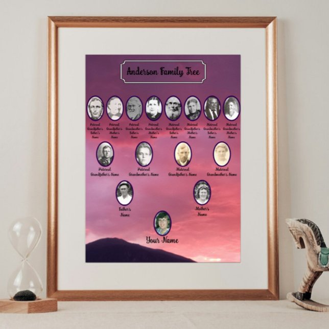 Pink Sunset Sky Over Mountain Oval Ancestor Photos Poster (Creator Uploaded)