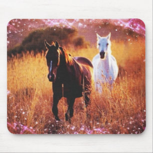 Pink Sunset Western country Galloping Horses Mouse Mat