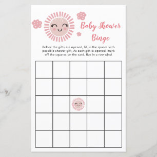 Pink Sunshine Baby Girl Shower Bingo Game