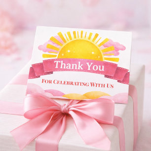 Pink Sunshine Baby Girl Shower Thank You Card