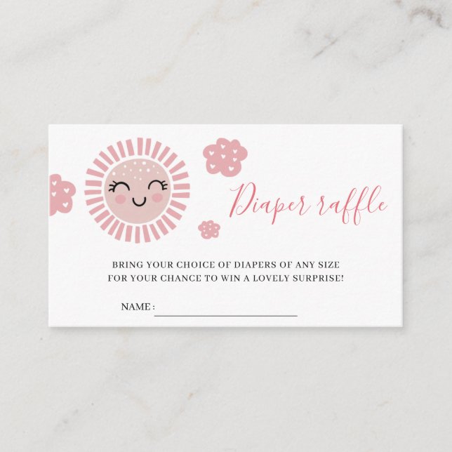 Pink Sunshine Baby Shower Diaper Raffle Ticket Enclosure Card (Front)