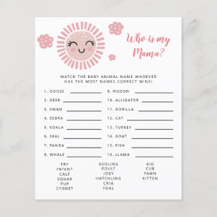 Pink Sunshine Who Is My Mama Baby Shower Game 
