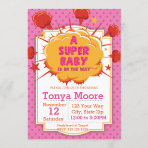 Pink Super Baby Shower Invitation