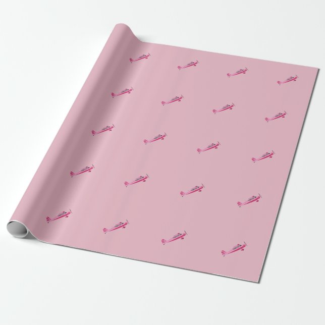 Pink Super Decathlon Aeroplane Wrapping Paper (Unrolled)