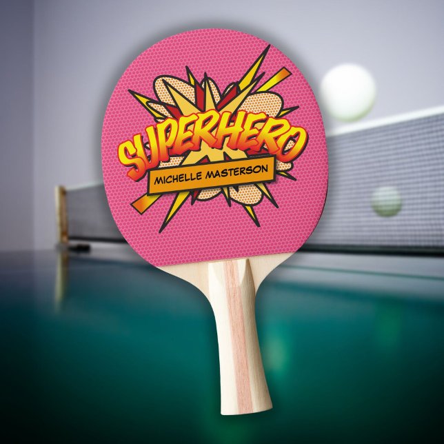 Pink Superhero Personalised Funny Cool Ping Pong Paddle (Creator Uploaded)