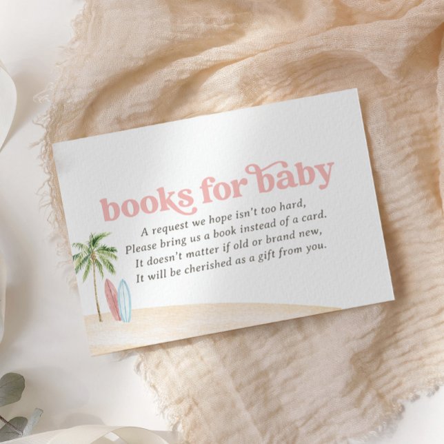 Pink Surf Beach Baby Shower Books for Baby Enclosure Card (Creator Uploaded)