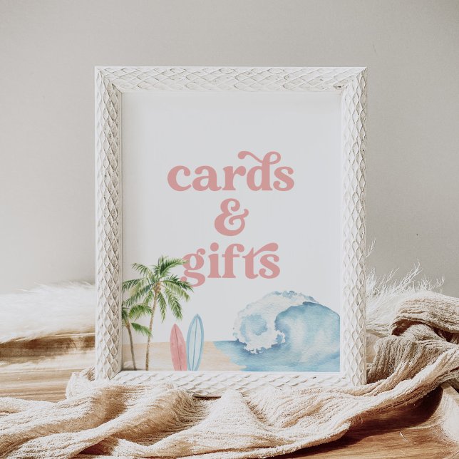 Pink Surf Beach Baby Shower Cards and Gifts Sign (Creator Uploaded)