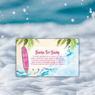 Pink Surf Plam Tree Beach Books For Baby Shower Enclosure Card