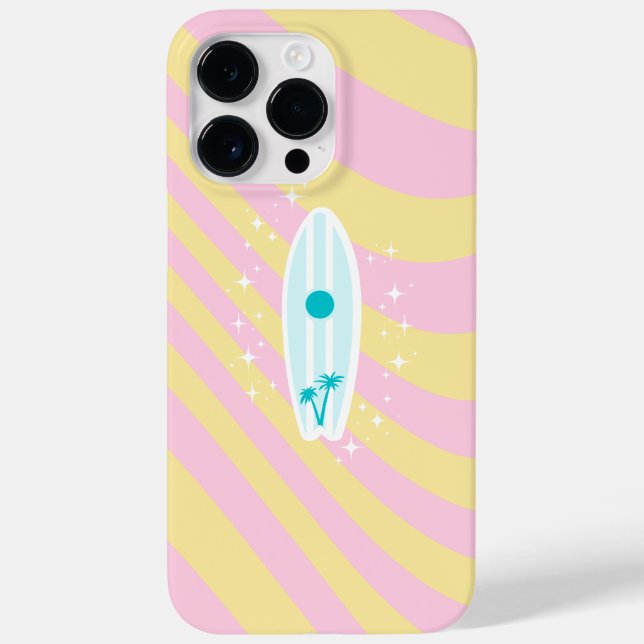 Pink Surfboard, Beach Art, Tropical Vibes, Preppy Case-Mate iPhone Case (Back)