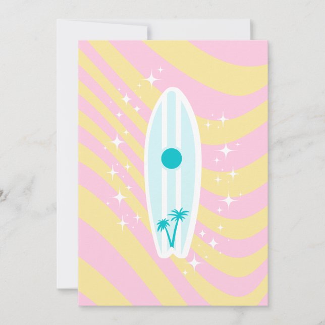 Pink Surfboard, Beach Art, Tropical Vibes, Preppy Thank You Card (Front)