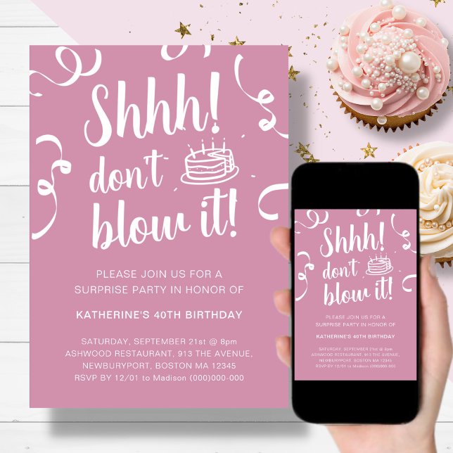Pink Surprise Birthday | Don't Blow It Invitation (Creator Uploaded)