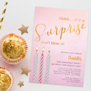 Pink Surprise Birthday Invitation – Glitter Candle