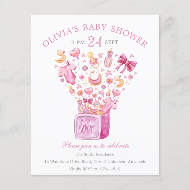 Pink Surprise Box Girl Baby Shower Invitation (Front)