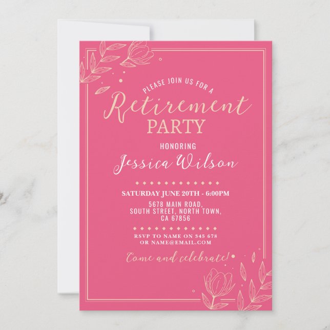 Pink Surprise Retirement Party Women's Invitation (Front)