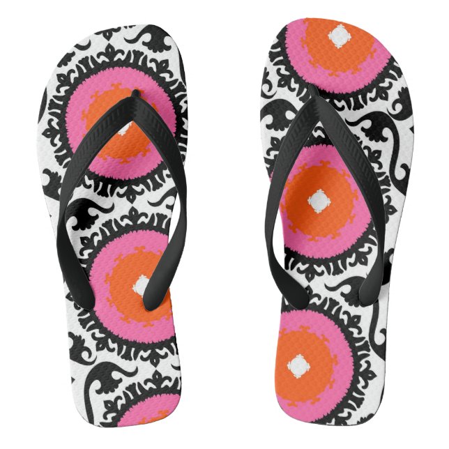 Pink Suzani Pattern Flip Flops (Footbed)