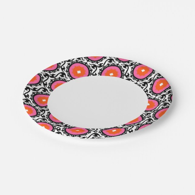 Pink Suzani Pattern Paper Plate (Angled)