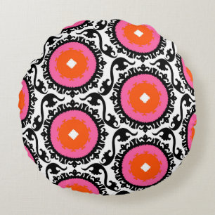 Pink Suzani Pattern Round Cushion