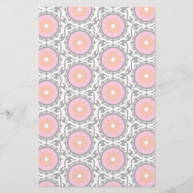 Pink Suzani Pattern Stationery (Front)