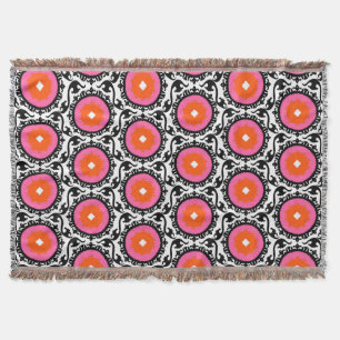 Pink Suzani Pattern Throw Blanket